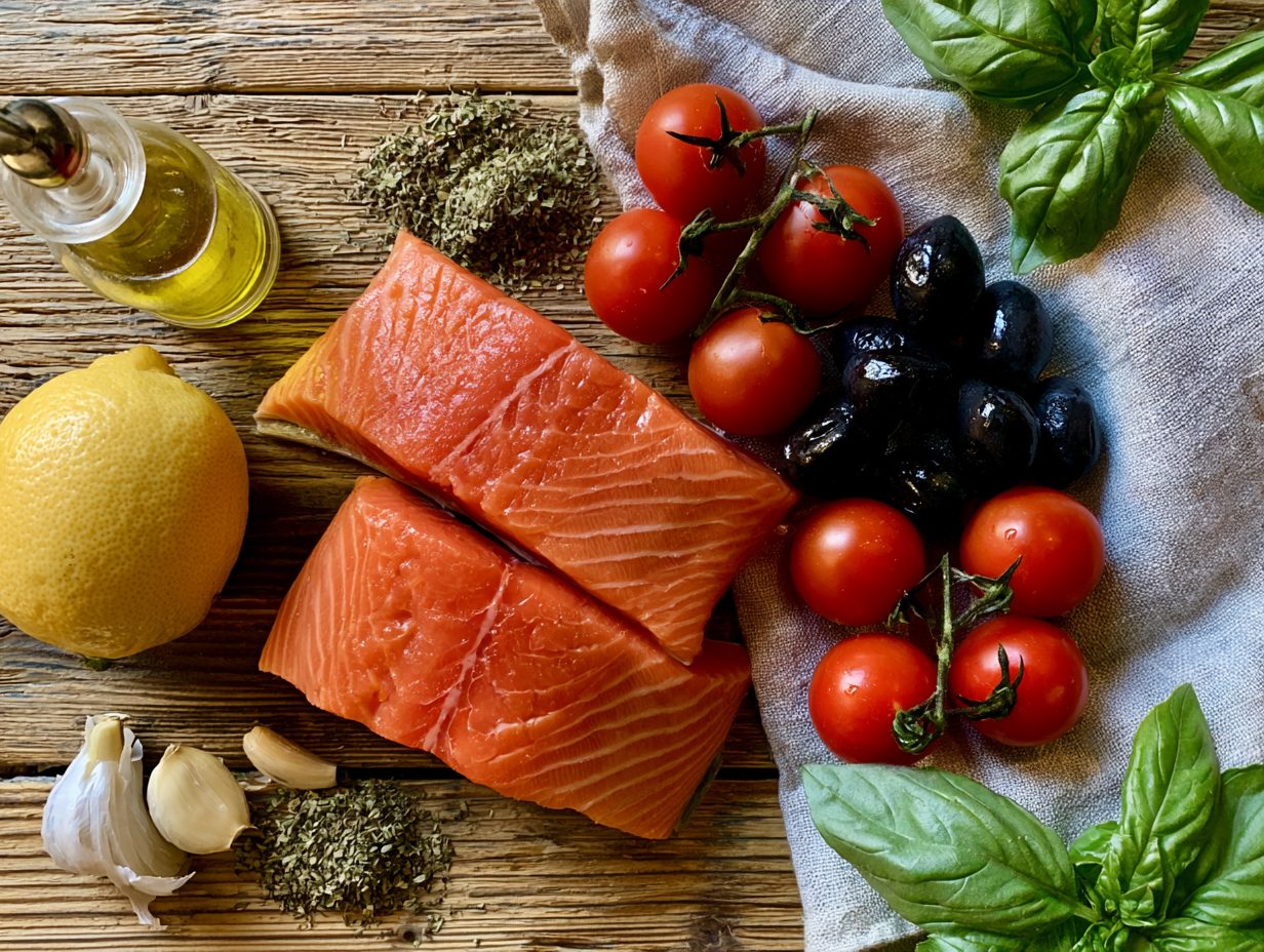 Zutaten Mediterraner Ofen-Lachs mit Tomaten & Oliven