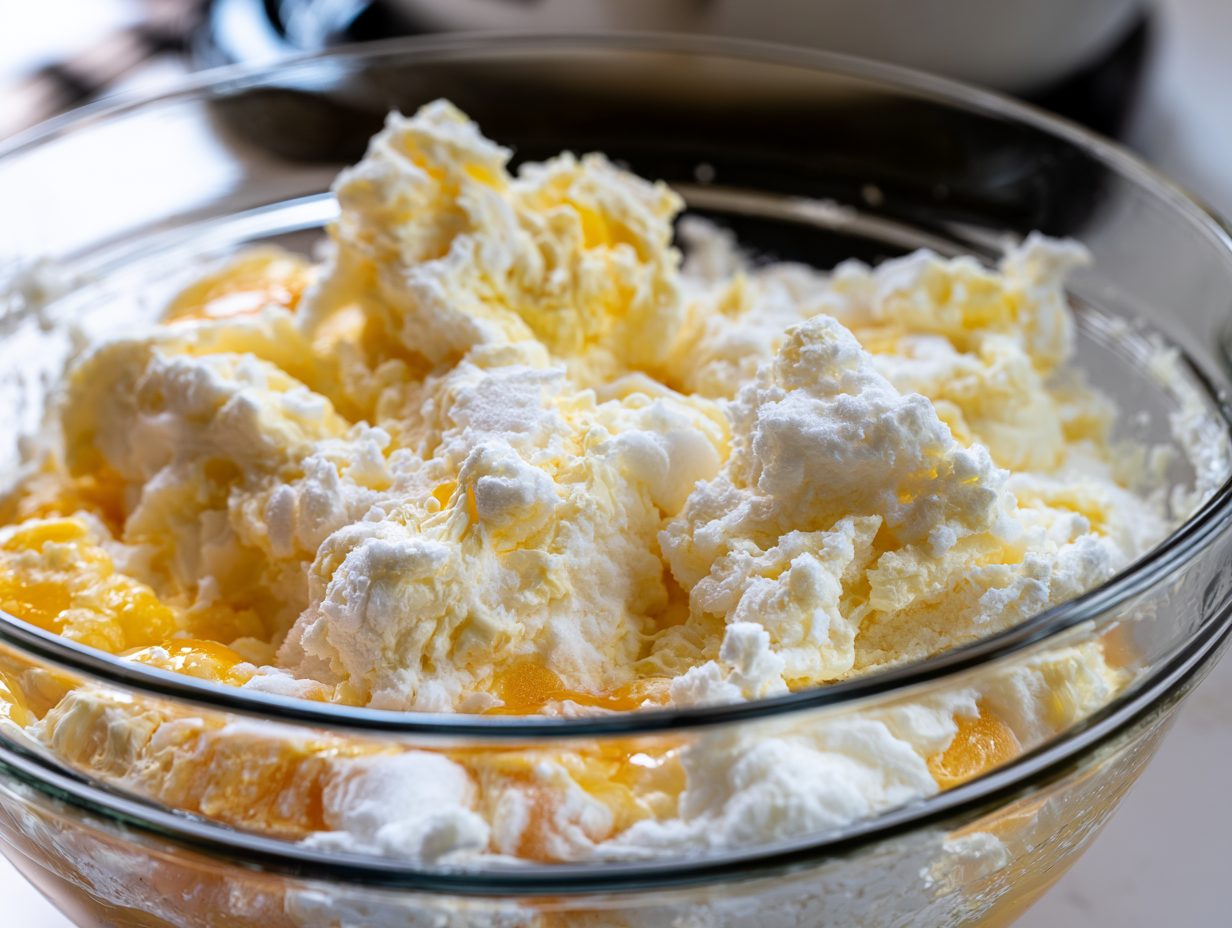 Schritt 3: Quark, Frischkäse, Mandelmehl, Vanille und Zitrone unterrühren.